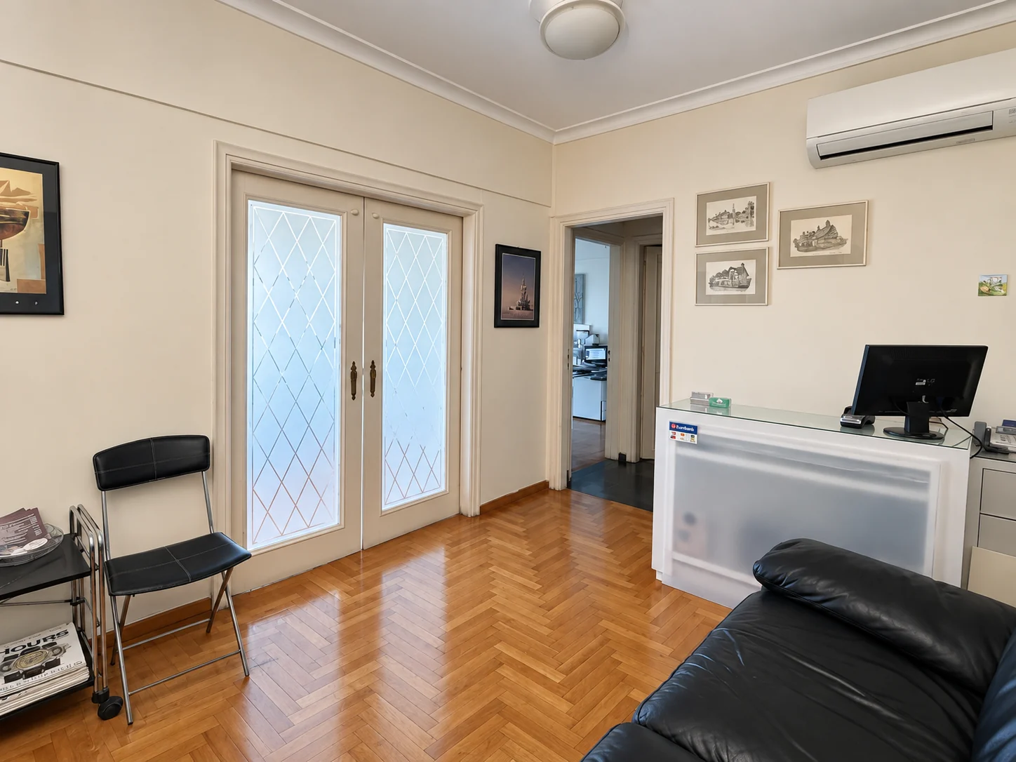 Reception desk and seating in the waiting area